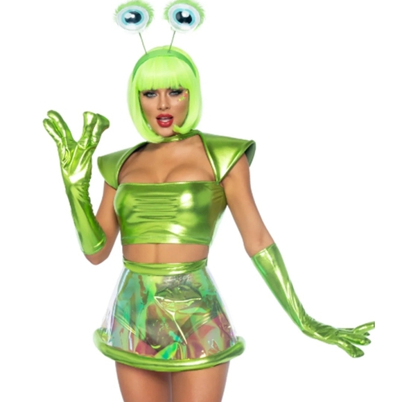 Leg Avenue Shiny Green Alien Costume Set - Picture 4 of 5